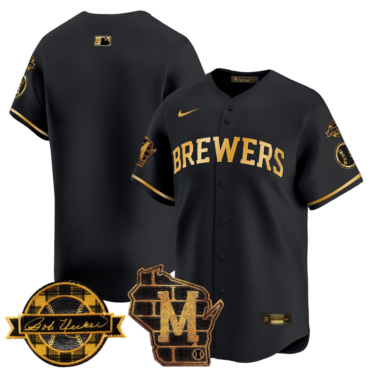 Camisa MLB Men’s Milwaukee Home & Bob Uecker Patch Vapor Premier Limited Jersey