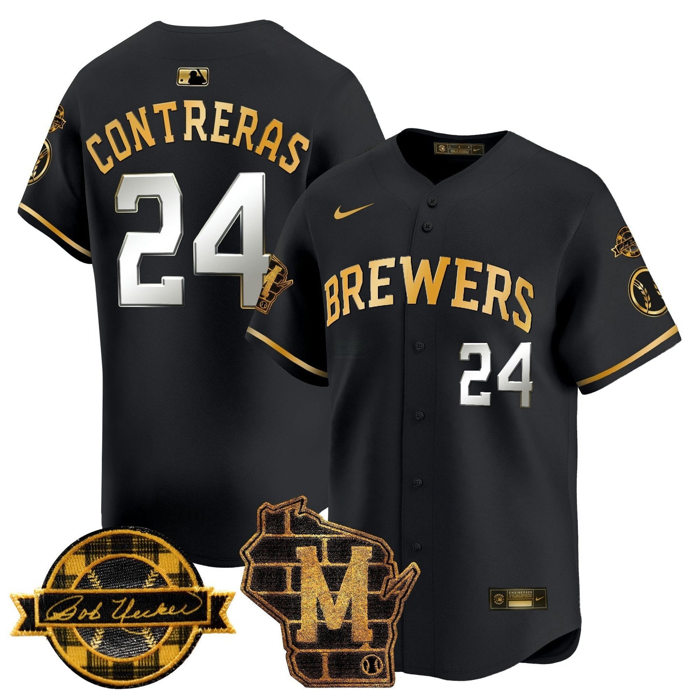 Camisa MLB Men’s Milwaukee Home & Bob Uecker Patch Vapor Premier Limited Jersey