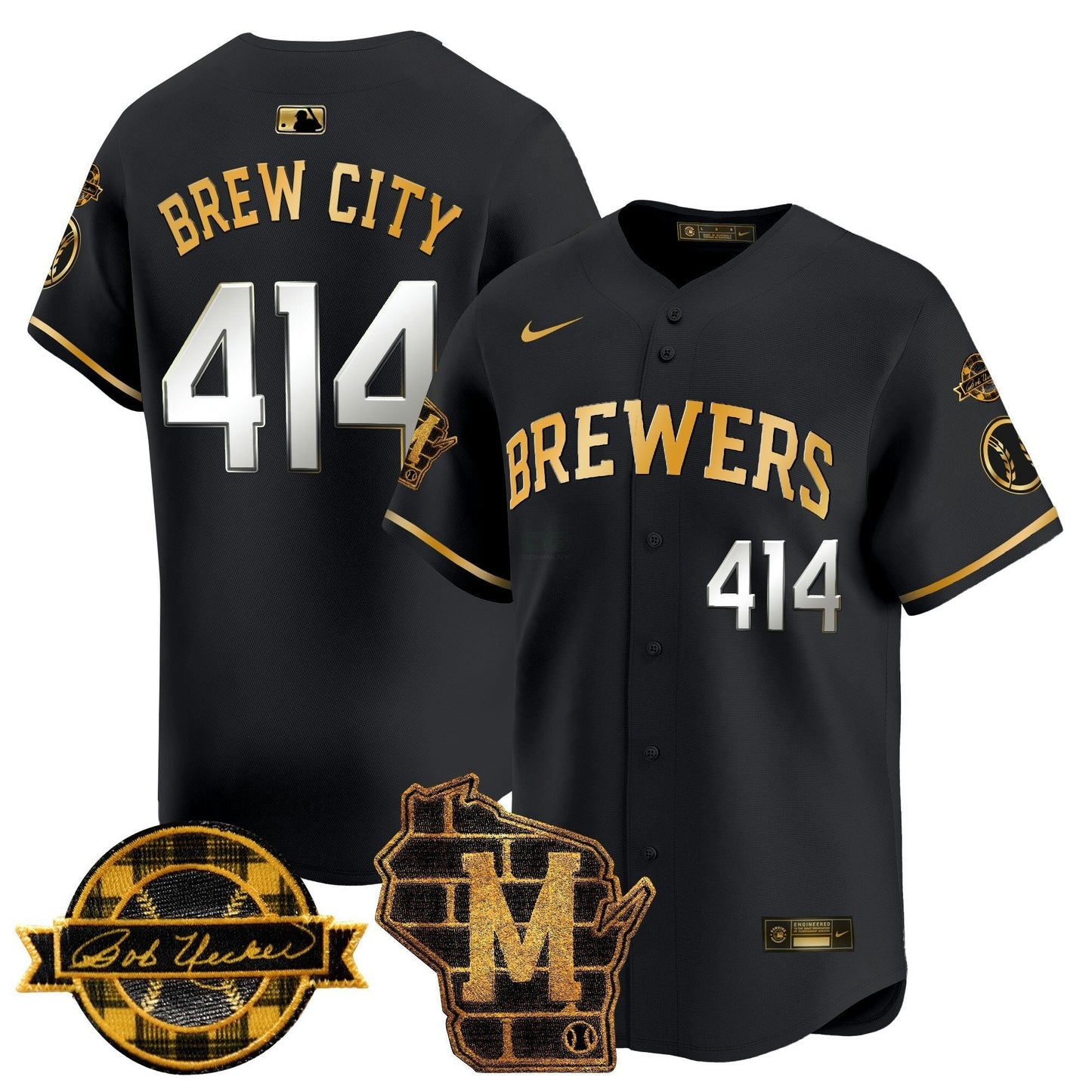 Camisa MLB Men’s Milwaukee Home & Bob Uecker Patch Vapor Premier Limited Jersey