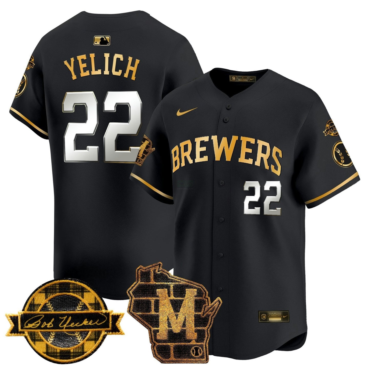 Camisa MLB Men’s Milwaukee Home & Bob Uecker Patch Vapor Premier Limited Jersey