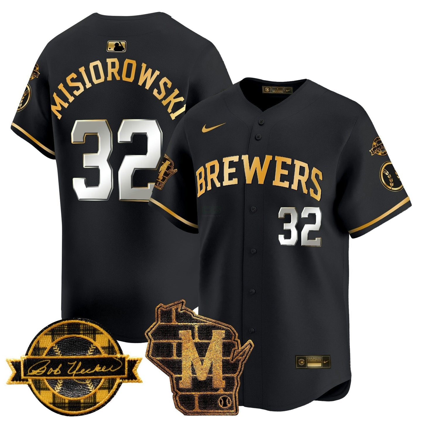 Camisa MLB Men’s Milwaukee Home & Bob Uecker Patch Vapor Premier Limited Jersey
