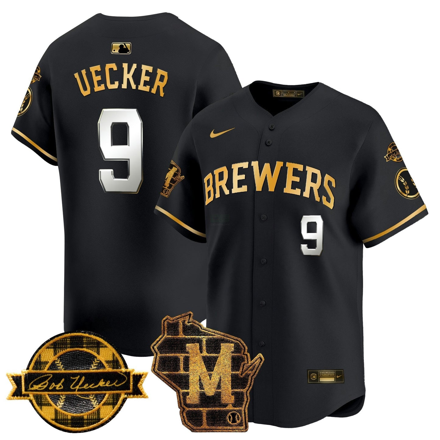 Camisa MLB Men’s Milwaukee Home & Bob Uecker Patch Vapor Premier Limited Jersey