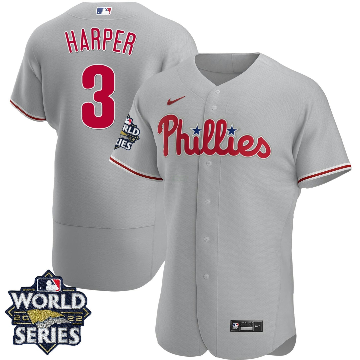 Camisa MLB Men’s Philadelphia Gray Road 2022 World Series Jersey