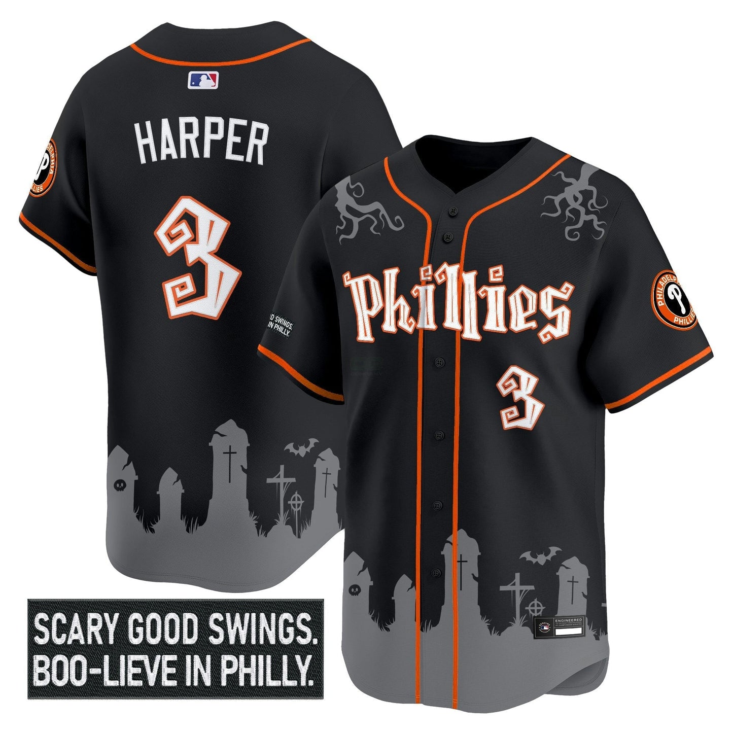 Camisa MLB Men’s Philadelphia ‘Halloween Spooky Edition’ Premier Limited Jersey – Stitched