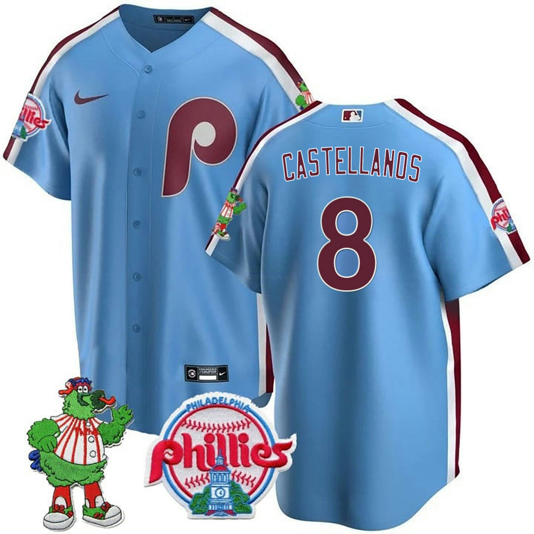 Camisa MLB Men’s Philadelphia Phillie Phanatic Patch Cool Base Jersey