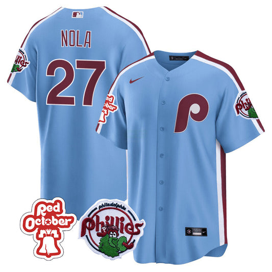 Camisa MLB Men’s Philadelphia Red October Patch Cool Base Jersey