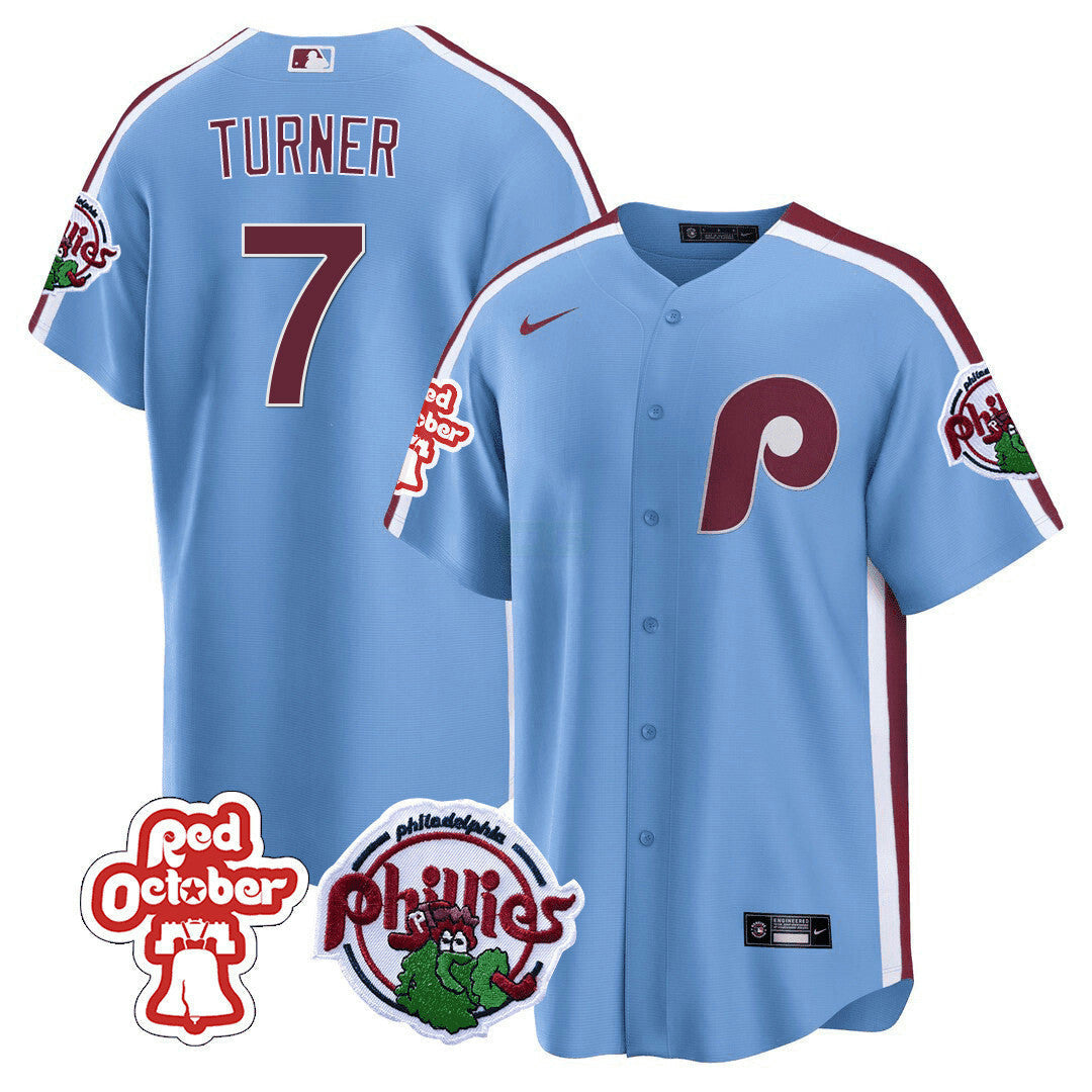 Camisa MLB Men’s Philadelphia Red October Patch Cool Base Jersey