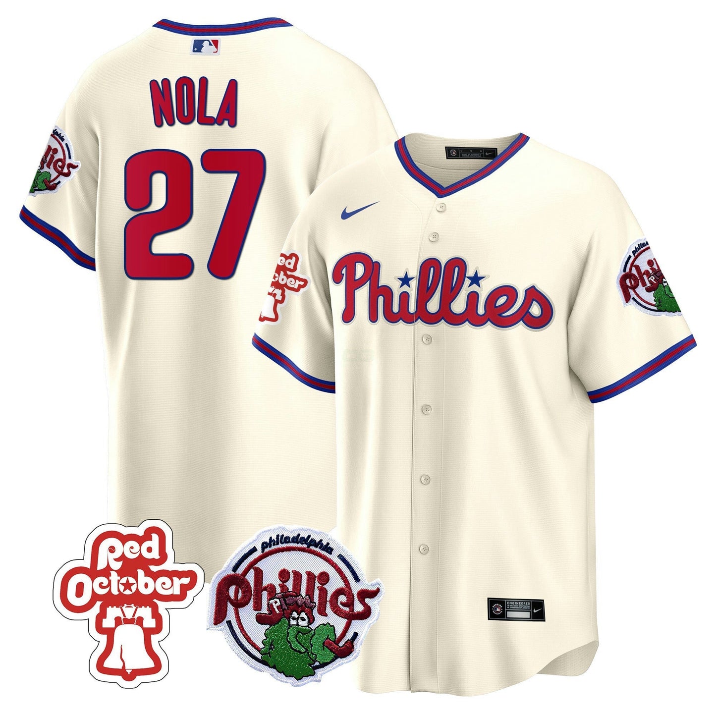 Camisa MLB Men’s Philadelphia Red October Patch Cool Base Jersey