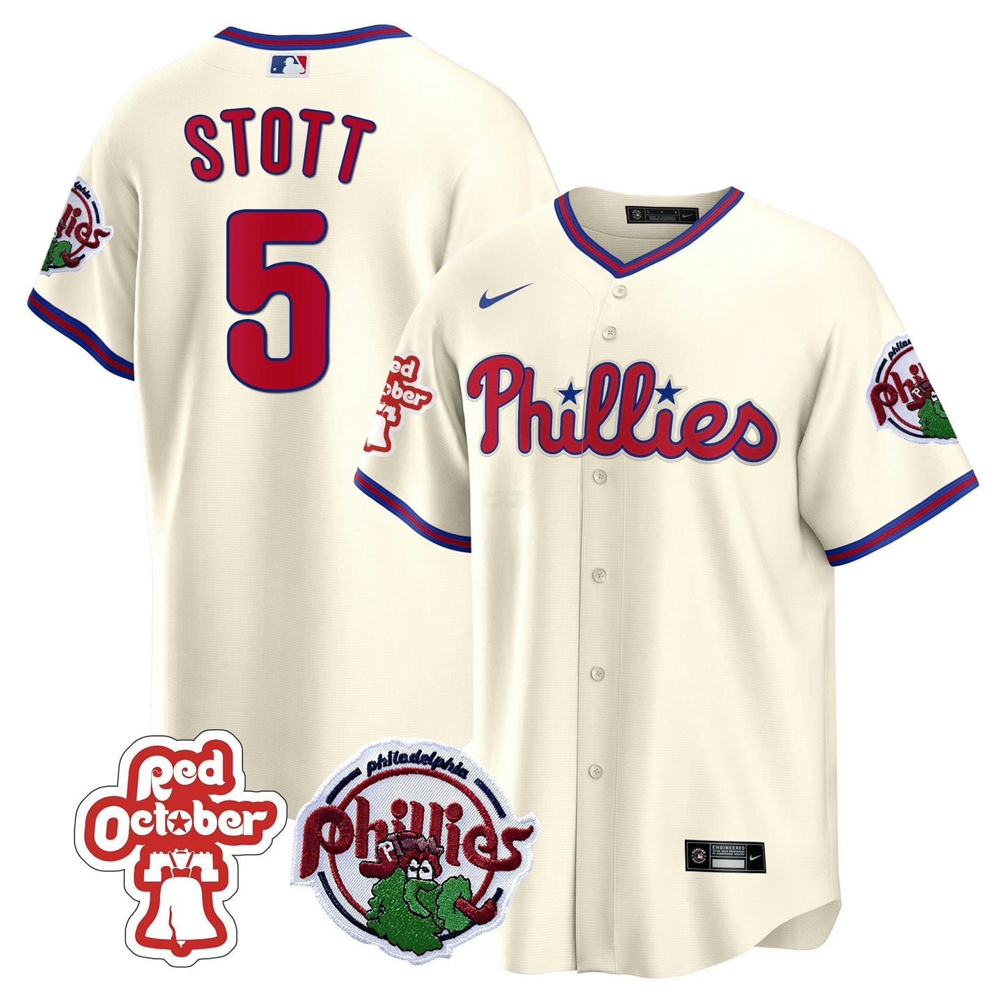 Camisa MLB Men’s Philadelphia Red October Patch Cool Base Jersey