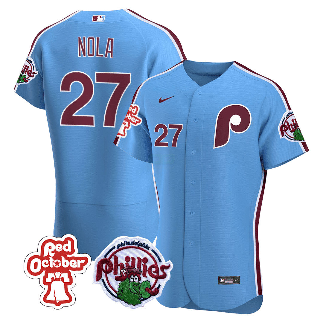Camisa MLB Men’s Philadelphia Red October Patch Flex Base Jersey