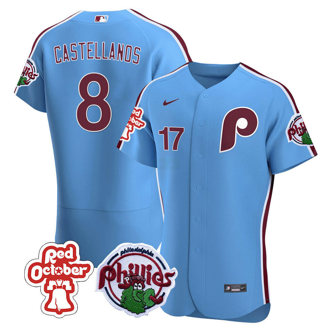 Camisa MLB Men’s Philadelphia Red October Patch Flex Base Jersey