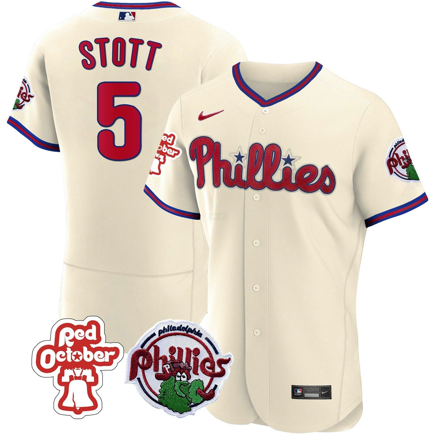 Camisa MLB Men’s Philadelphia Red October Patch Flex Base Jersey