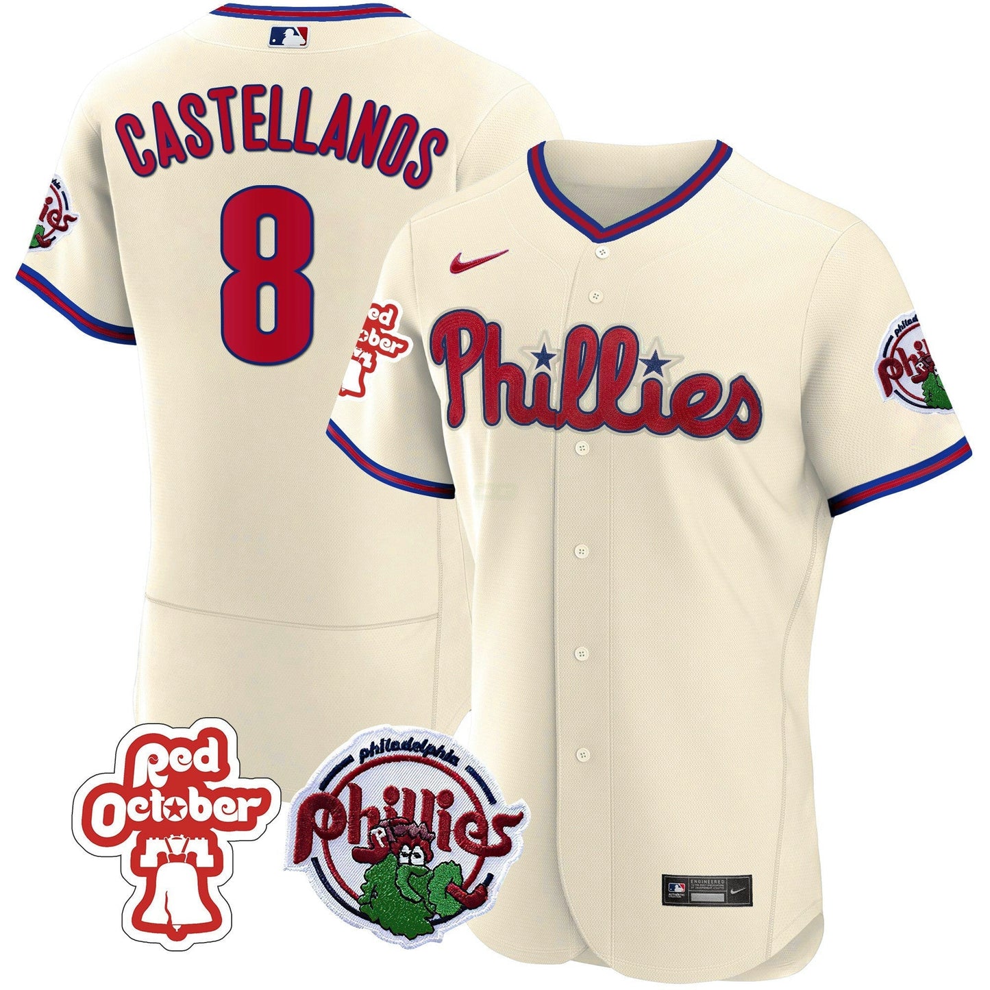 Camisa MLB Men’s Philadelphia Red October Patch Flex Base Jersey