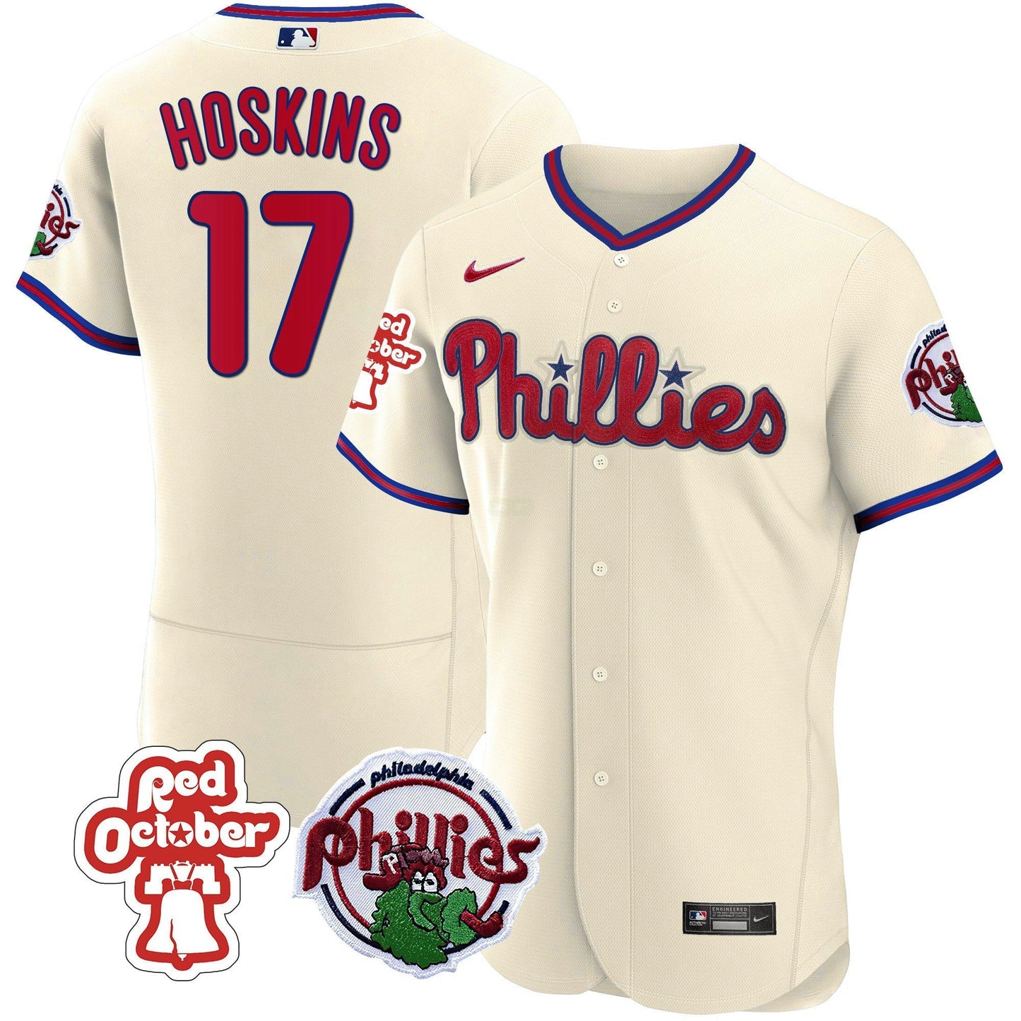 Camisa MLB Men’s Philadelphia Red October Patch Flex Base Jersey