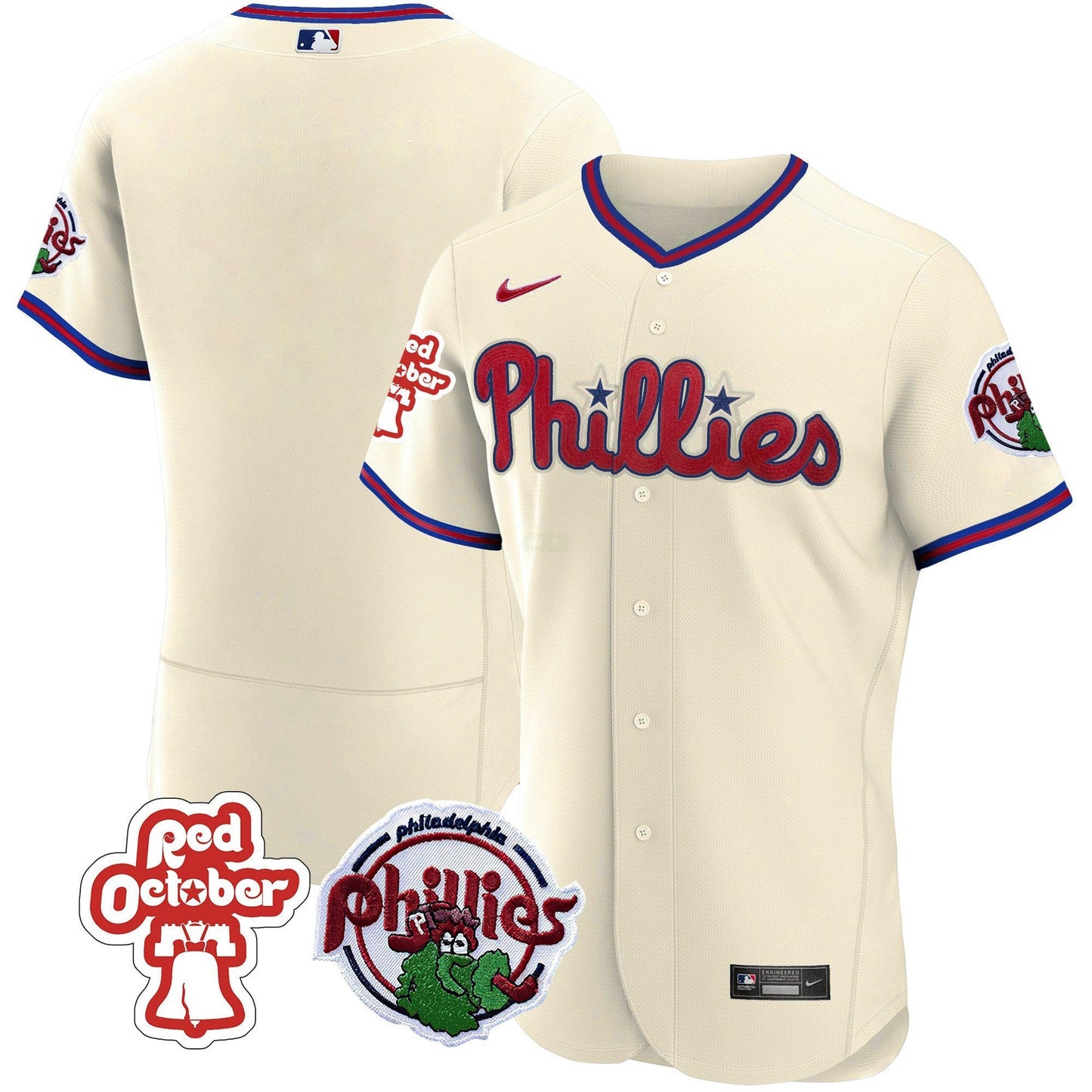 Camisa MLB Men’s Philadelphia Red October Patch Flex Base Jersey