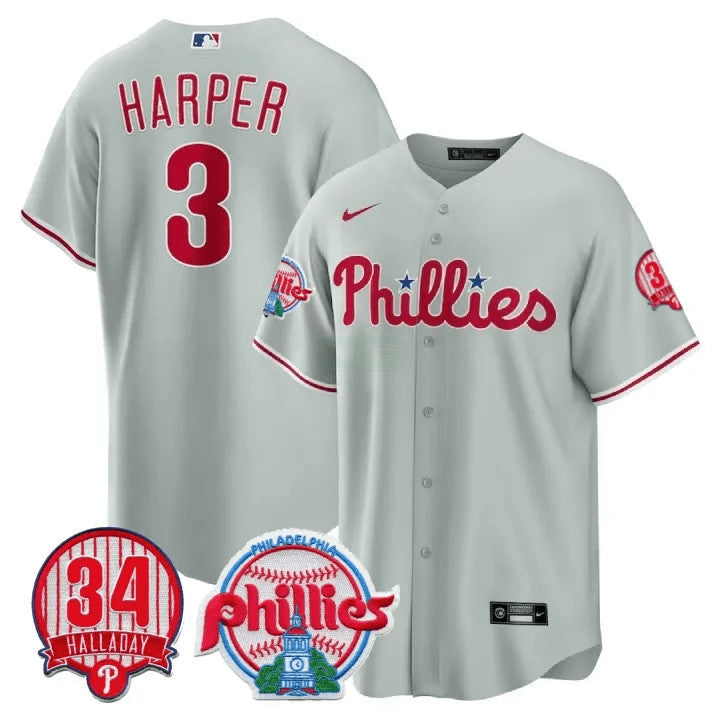 Camisa MLB Men’s Philadelphia Roy Halladay Patch #34 Cool Base Jersey