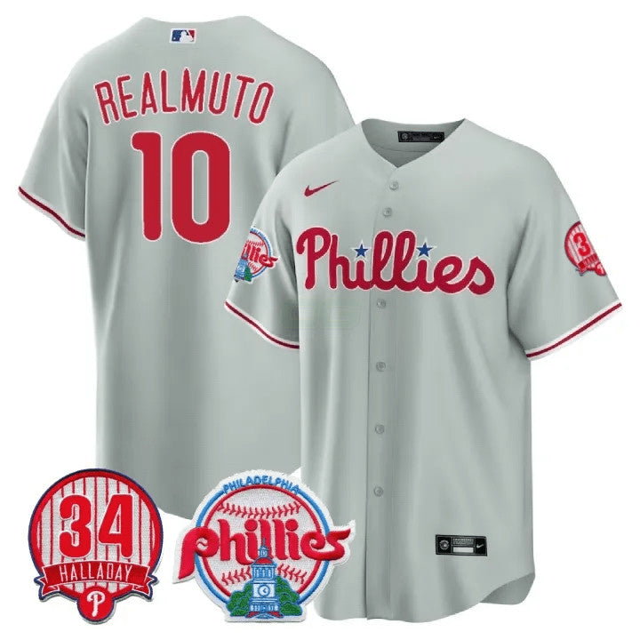 Camisa MLB Men’s Philadelphia Roy Halladay Patch #34 Cool Base Jersey