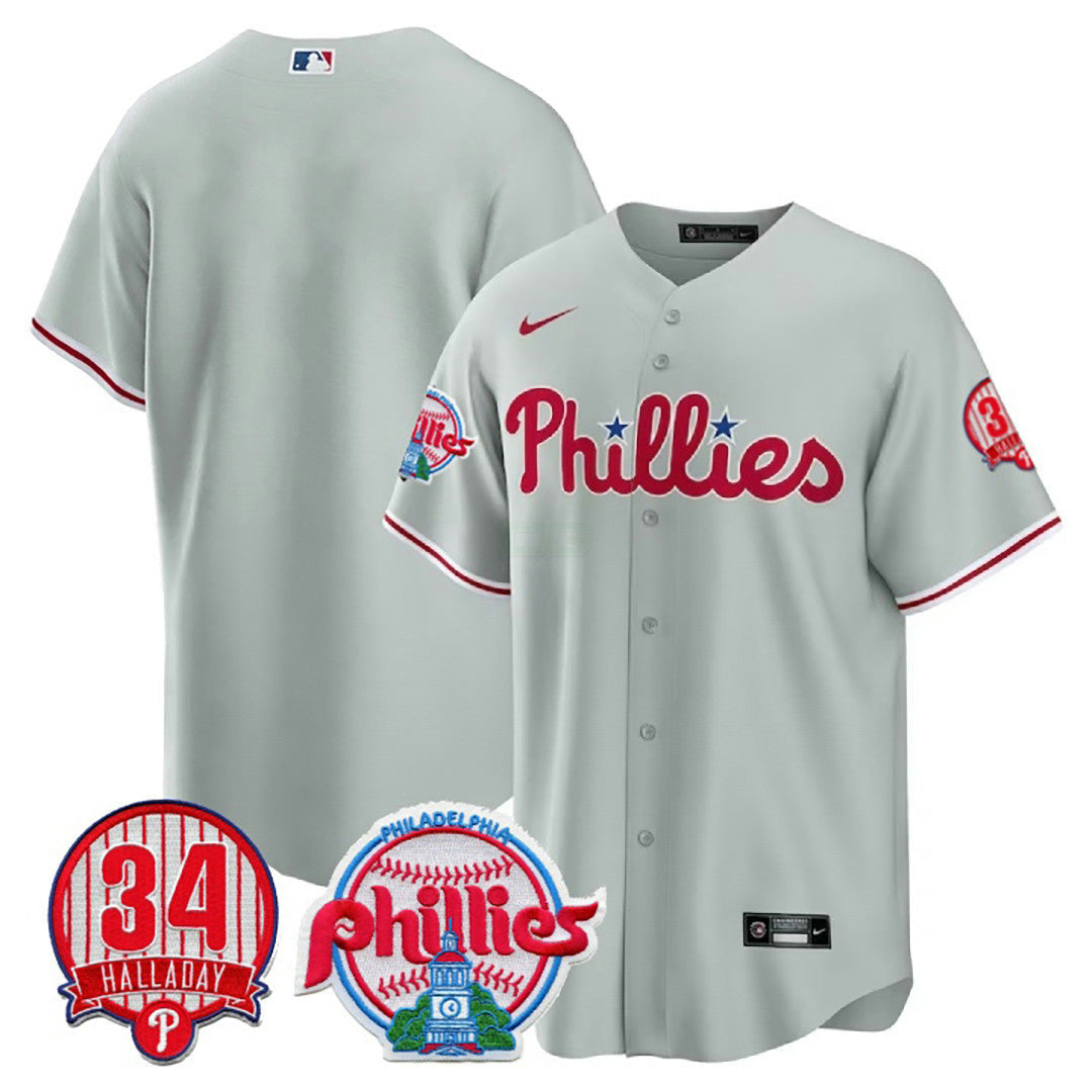 Camisa MLB Men’s Philadelphia Roy Halladay Patch #34 Cool Base Jersey