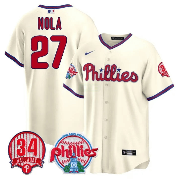 Camisa MLB Men’s Philadelphia Roy Halladay Patch #34 Cool Base Jersey