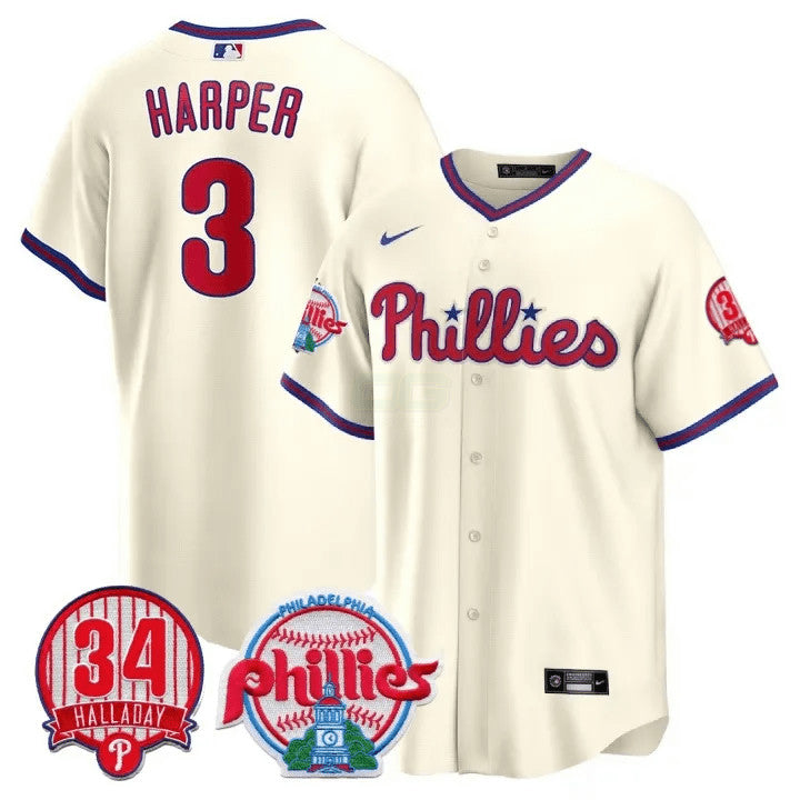Camisa MLB Men’s Philadelphia Roy Halladay Patch #34 Cool Base Jersey