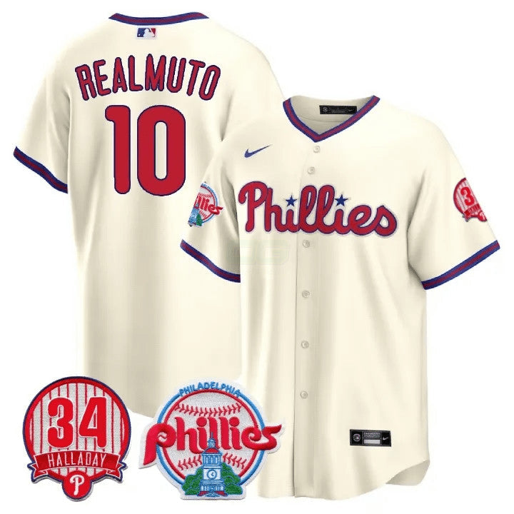 Camisa MLB Men’s Philadelphia Roy Halladay Patch #34 Cool Base Jersey