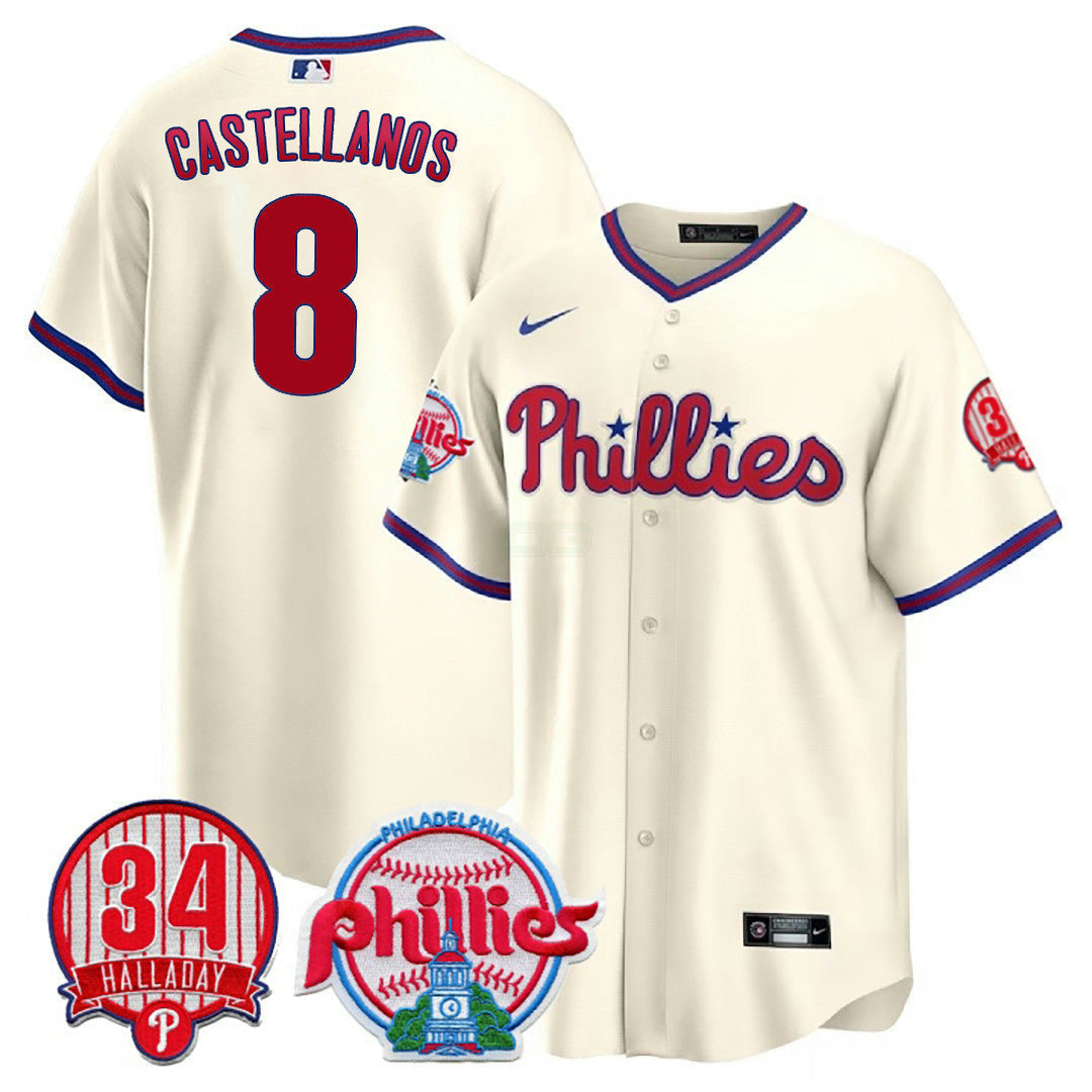 Camisa MLB Men’s Philadelphia Roy Halladay Patch #34 Cool Base Jersey