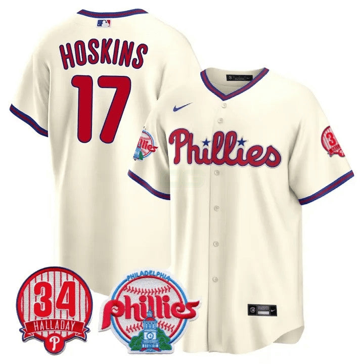 Camisa MLB Men’s Philadelphia Roy Halladay Patch #34 Cool Base Jersey