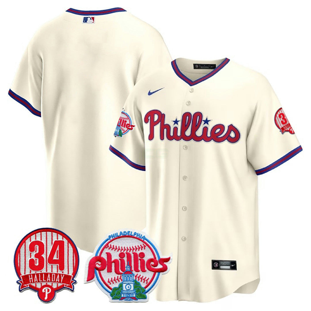Camisa MLB Men’s Philadelphia Roy Halladay Patch #34 Cool Base Jersey