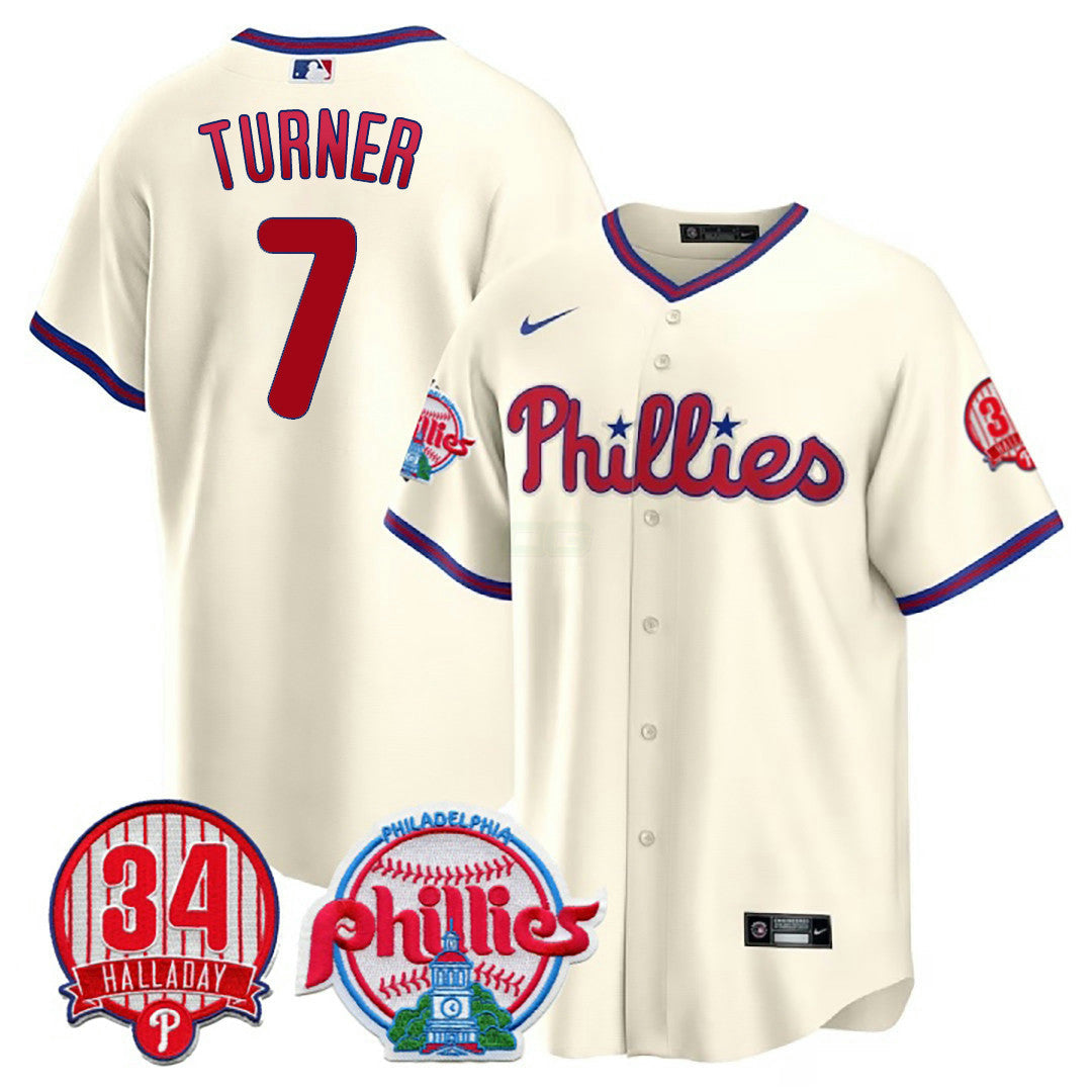 Camisa MLB Men’s Philadelphia Roy Halladay Patch #34 Cool Base Jersey