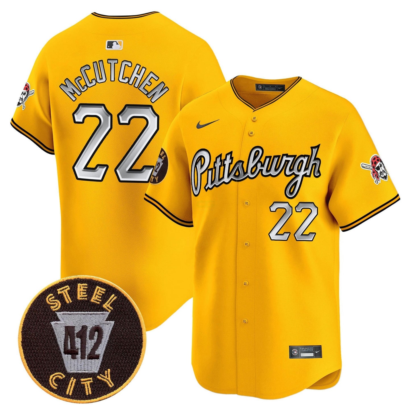 Camisa MLB Men’s Pittsburgh 412 Patch Vapor Premier Limited Jersey V7