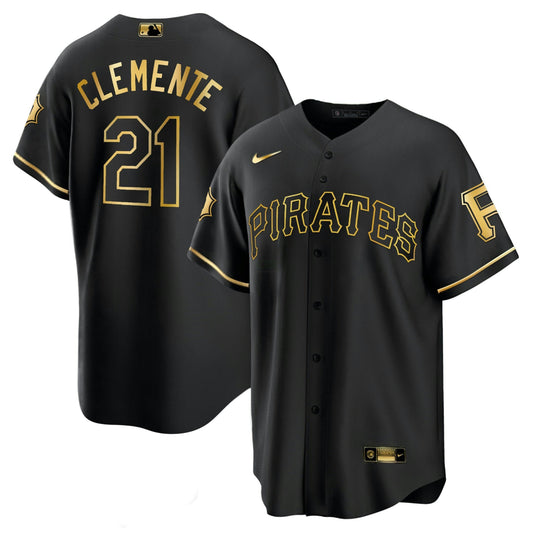 Camisa MLB Men’s Roberto Clemente Pirates Branca Dourada & Preta Dourada Jersey