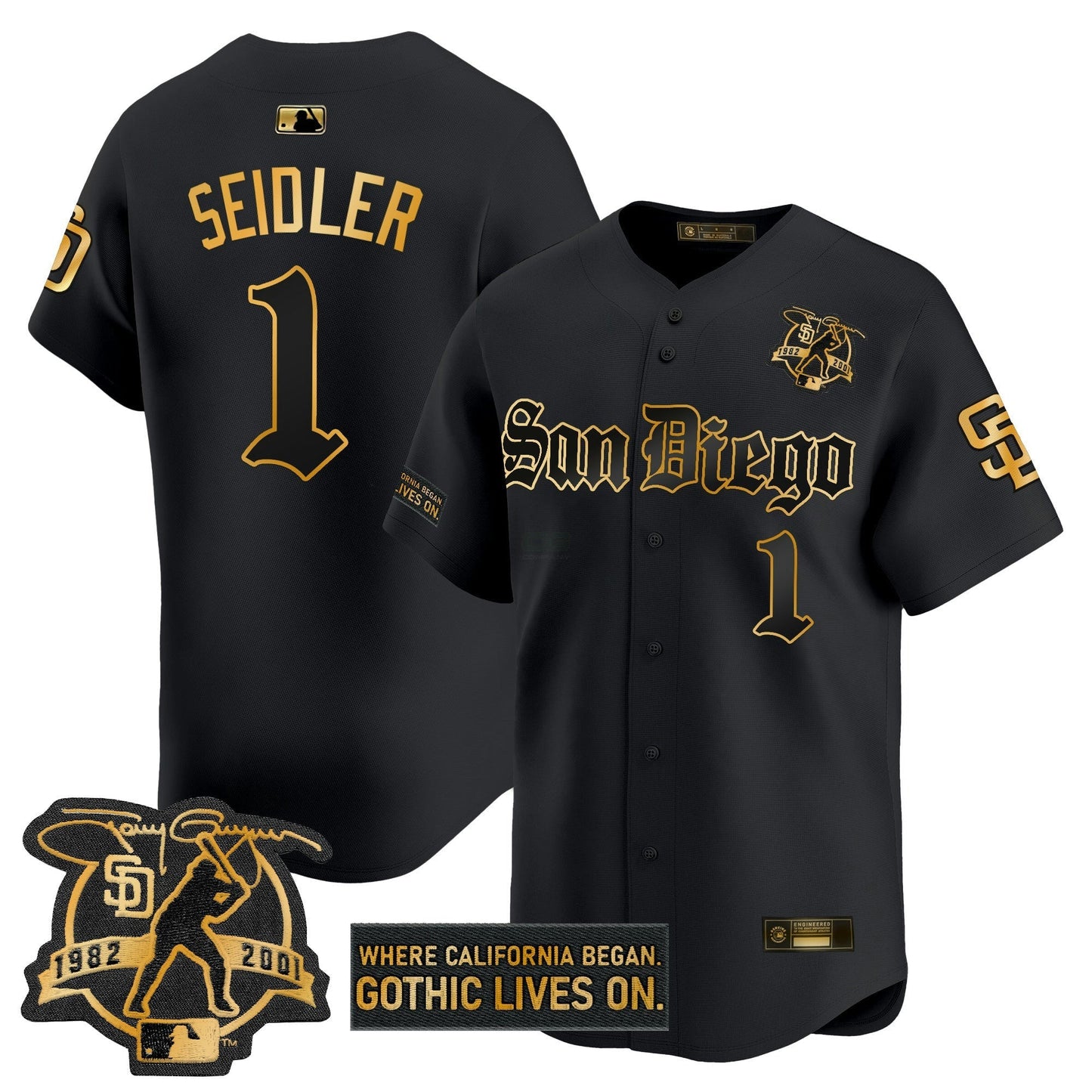 Camisa MLB Men’s San Diego ‘Gothic Edition’ Dourada Vapor Premier Limited Jersey