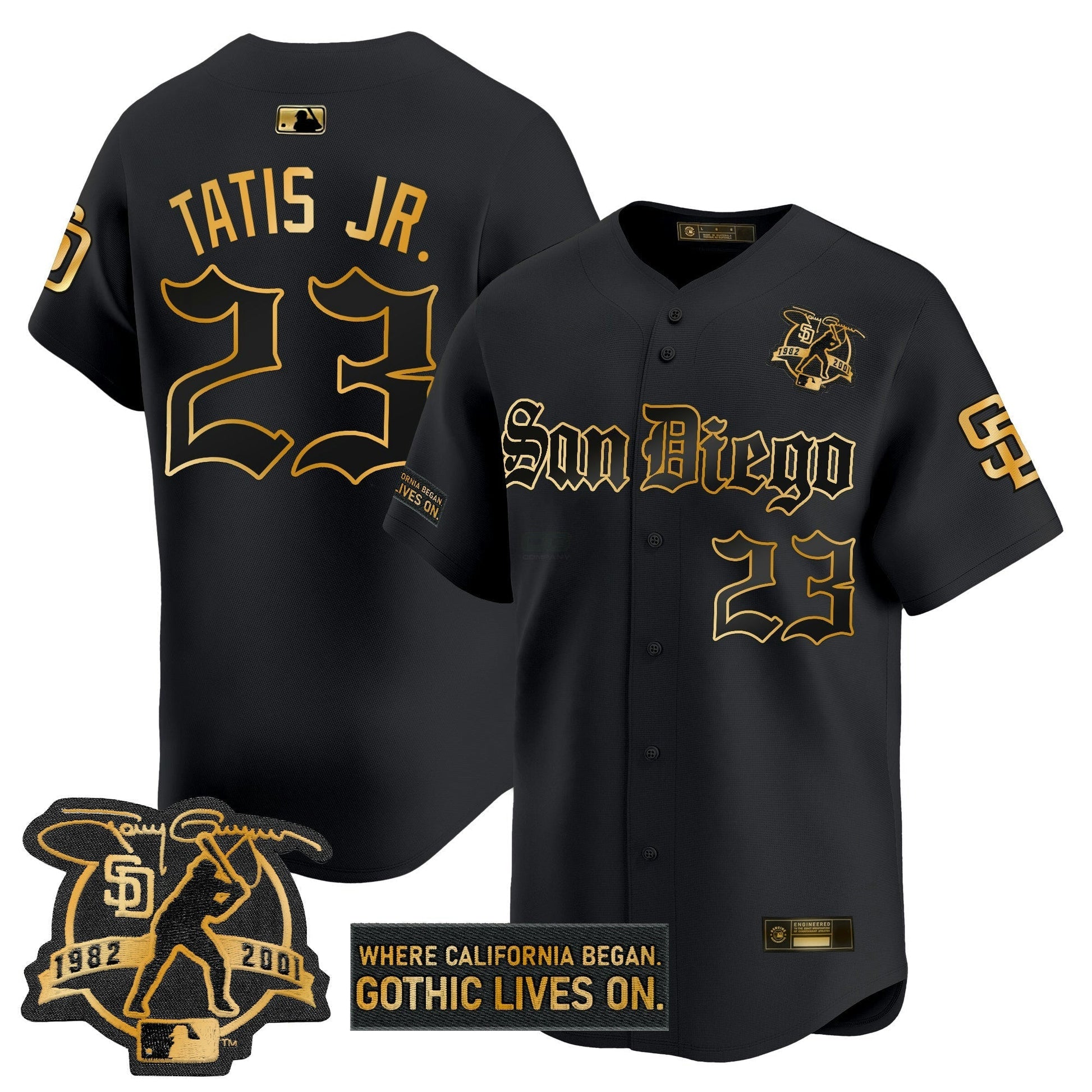 Camisa MLB Men’s San Diego ‘Gothic Edition’ Dourada Vapor Premier Limited Jersey