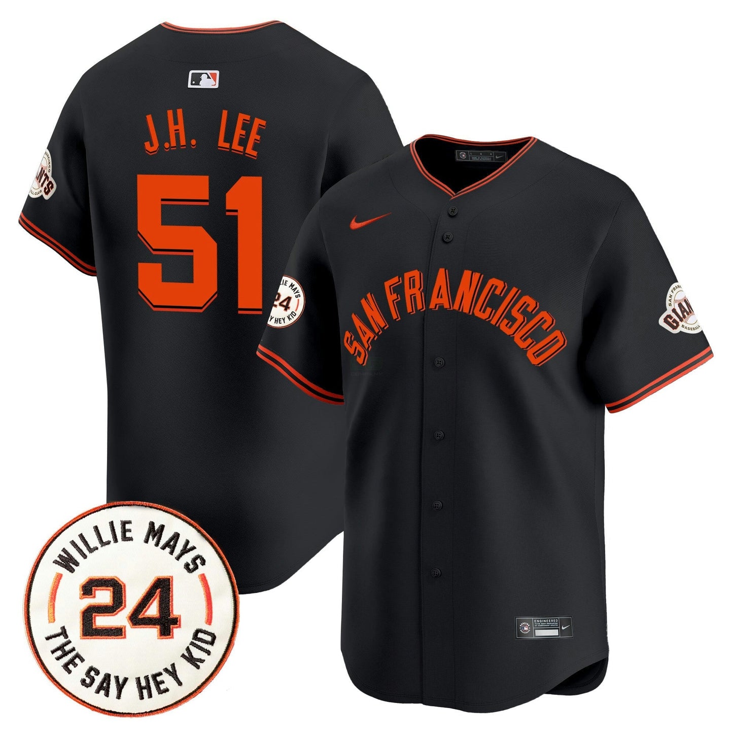 Camisa MLB Men’s San Francisco 2024 Willie Mays Patch Vapor Premier Limited Jersey V5
