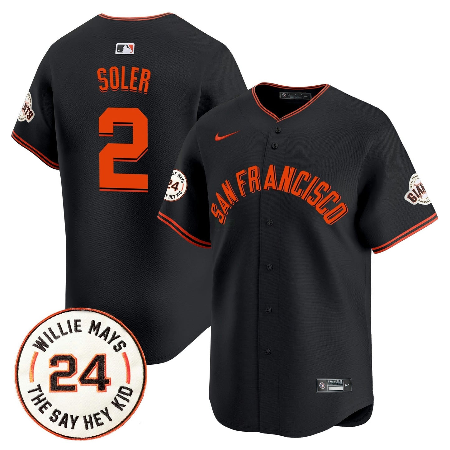 Camisa MLB Men’s San Francisco 2024 Willie Mays Patch Vapor Premier Limited Jersey V5
