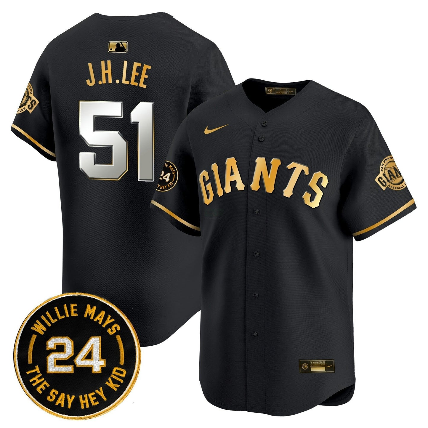 Camisa MLB Men’s San Francisco 2025 Willie Mays Patch Vapor Premier Limited Jersey