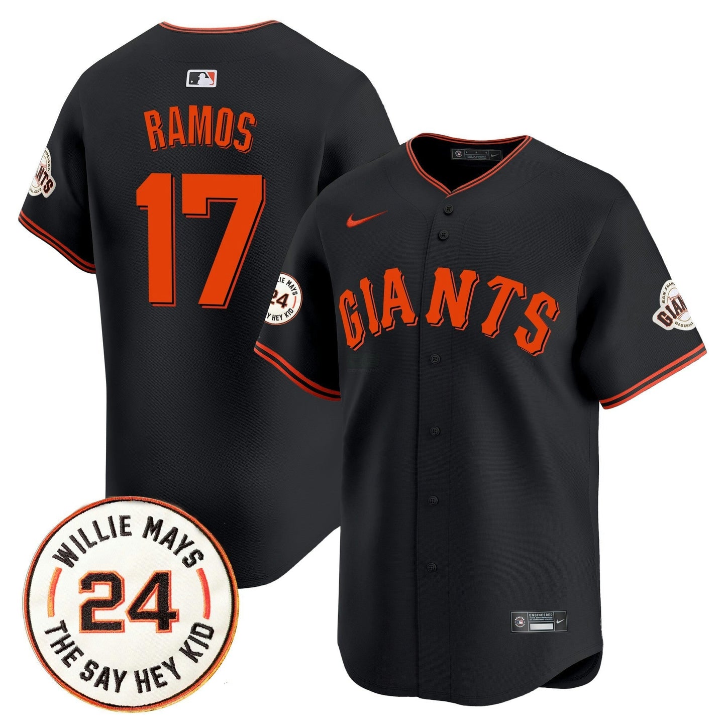 Camisa MLB Men’s San Francisco 2025 Willie Mays Patch Vapor Premier Limited Jersey