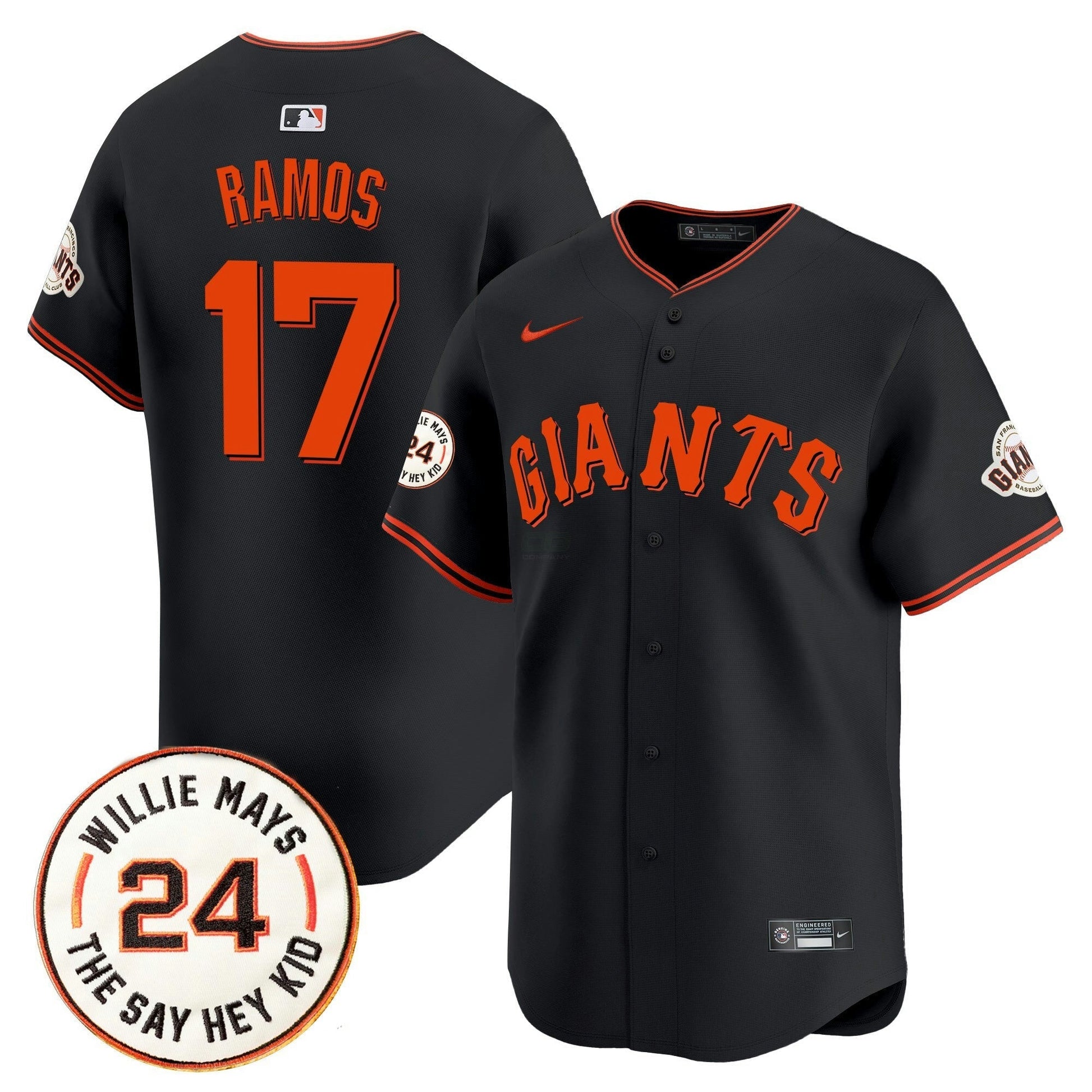 Camisa MLB Men’s San Francisco 2025 Willie Mays Patch Vapor Premier Limited Jersey