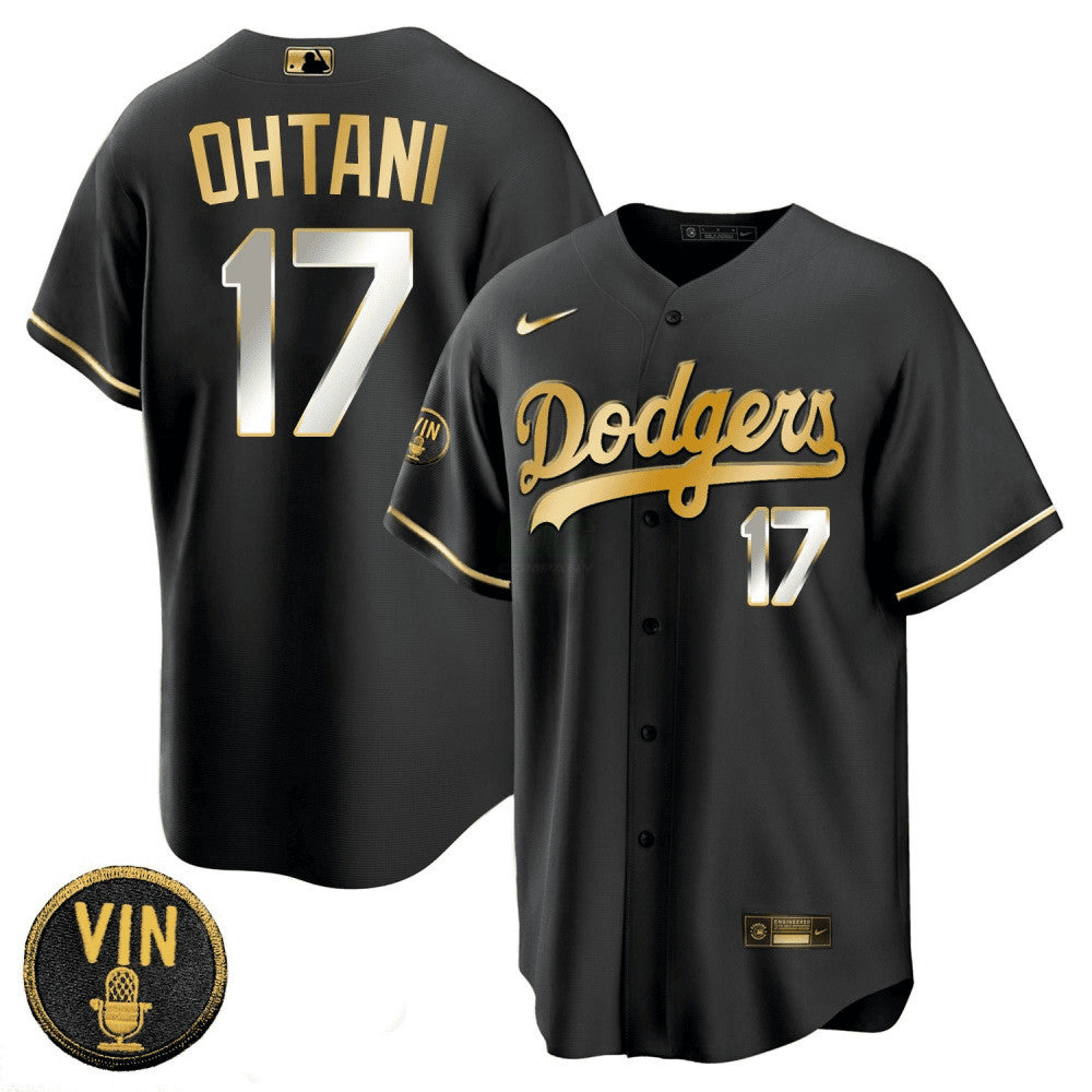 Camisa MLB Men’s Shohei Ohtani Black Limited Vin Scully Patch Jersey