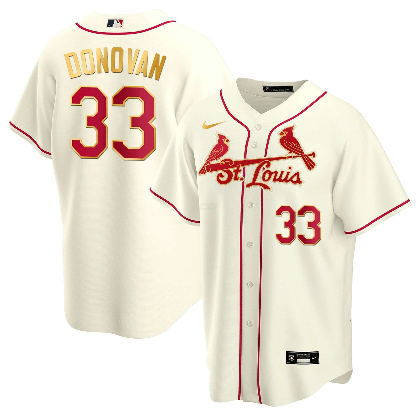 Camisa MLB Men’s St. Louis Cool Base Dourada Trim Jersey