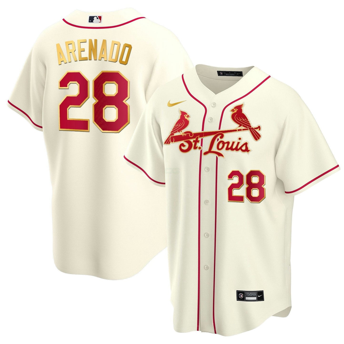 Camisa MLB Men’s St. Louis Cool Base Dourada Trim Jersey