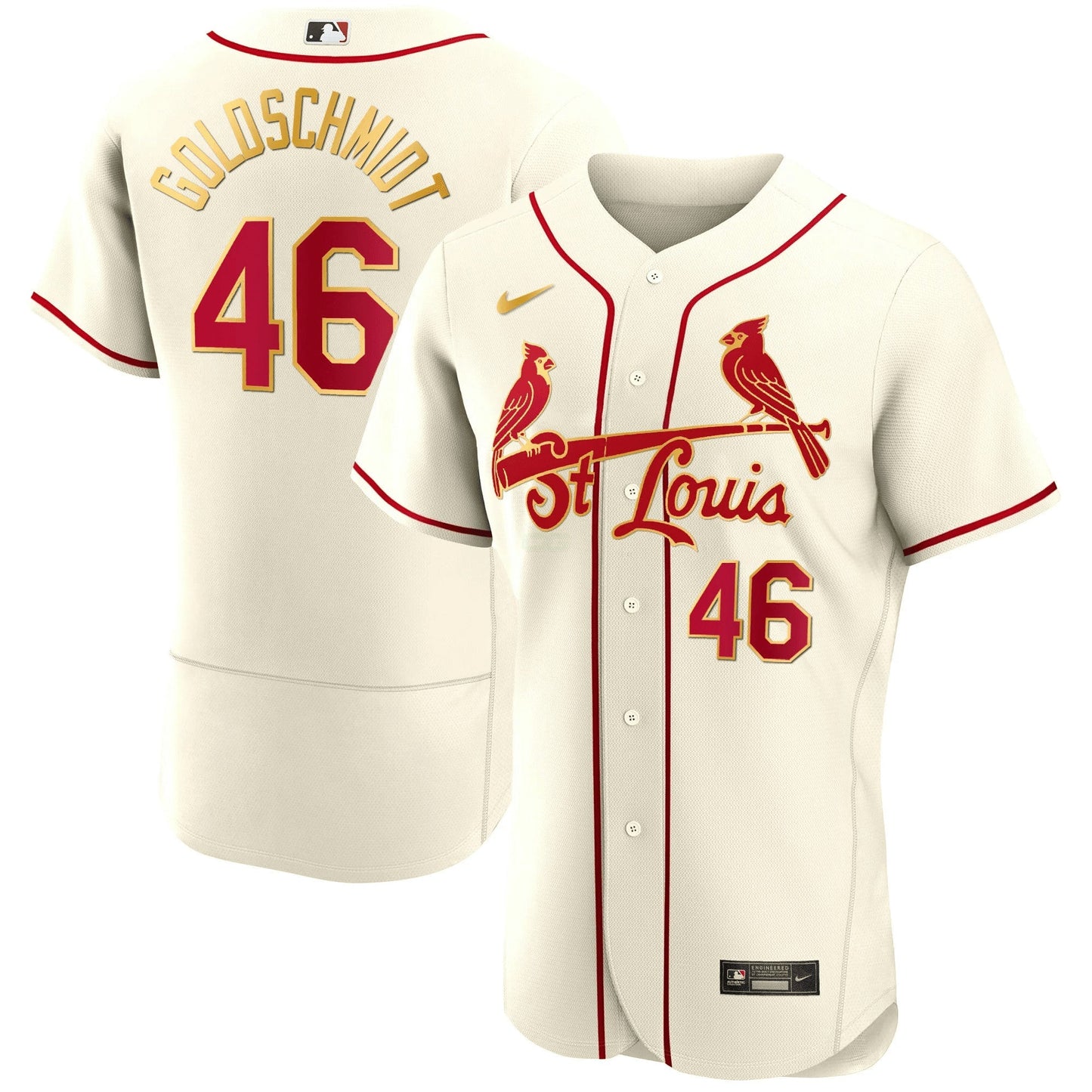 Camisa MLB Men’s St. Louis Flex Base Dourada Trim Jersey