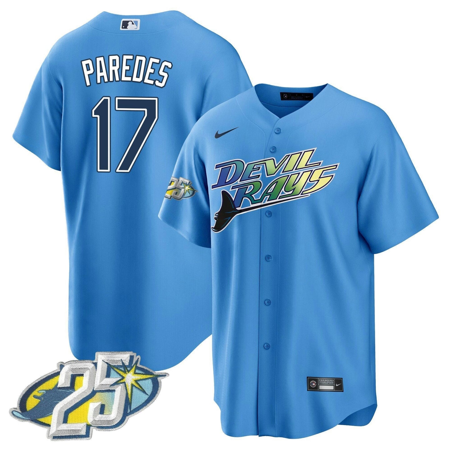 Camisa MLB Men’s Tampa Bay 25th Anniversary Patch Cool Base Jersey