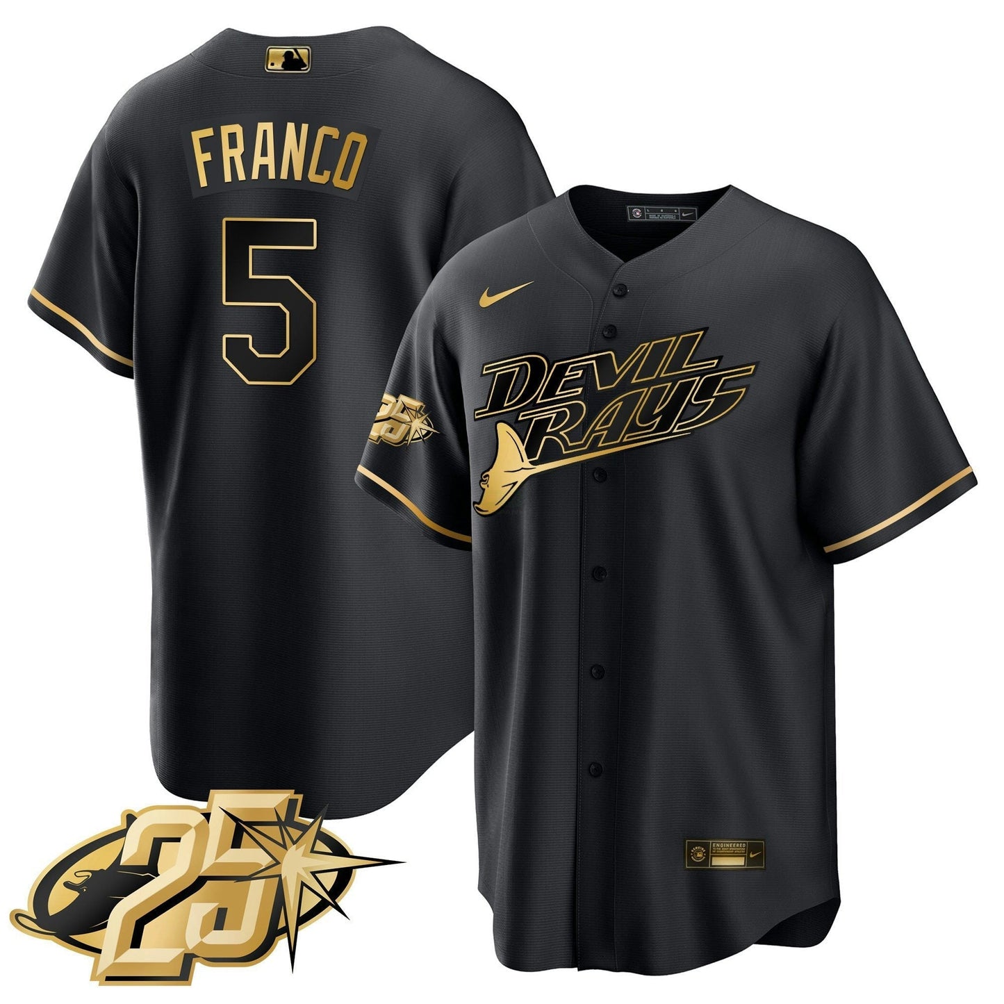 Camisa MLB Men’s Tampa Bay 25th Anniversary Patch Cool Base Jersey