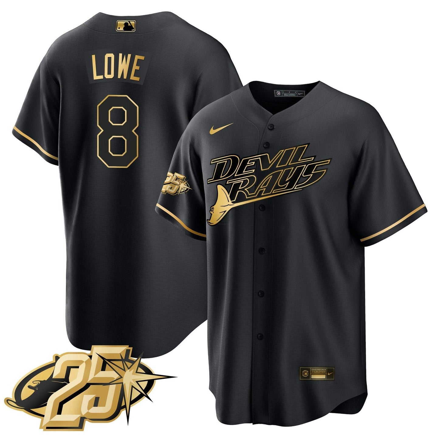 Camisa MLB Men’s Tampa Bay 25th Anniversary Patch Cool Base Jersey