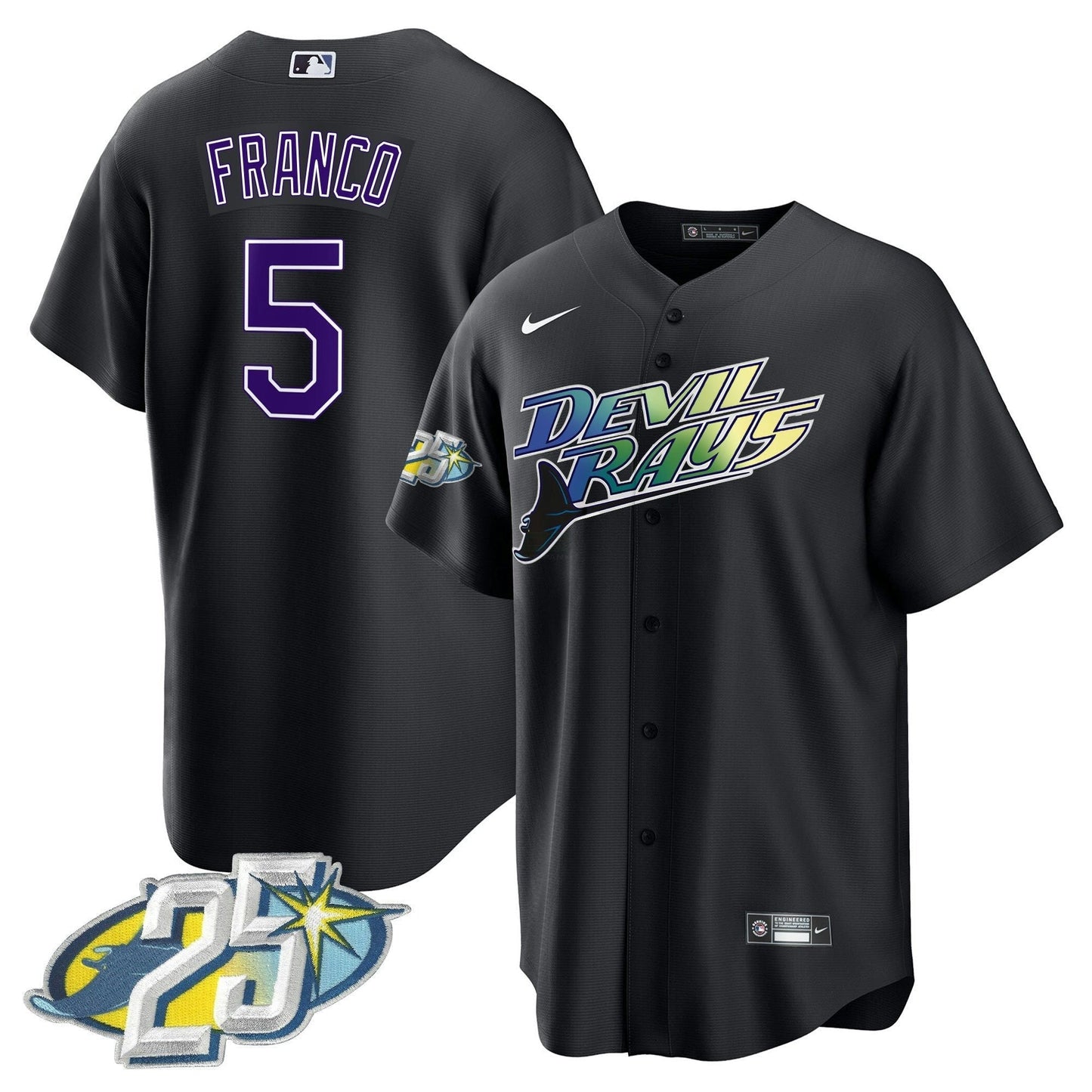 Camisa MLB Men’s Tampa Bay 25th Anniversary Patch Cool Base Jersey