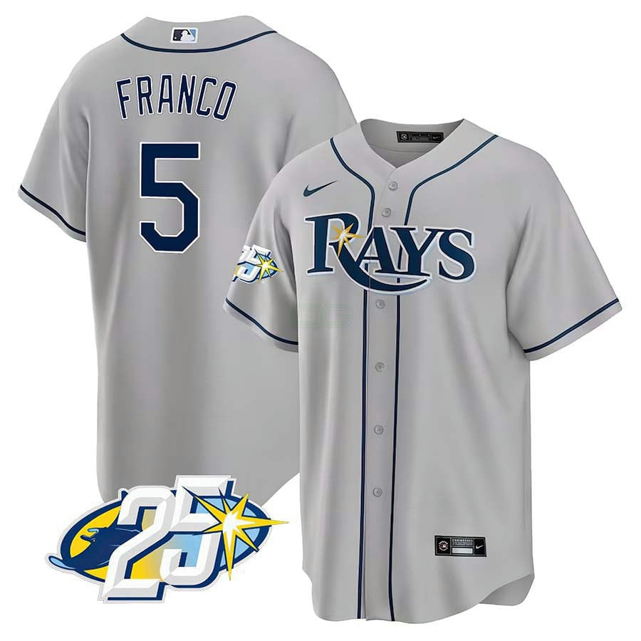 Camisa MLB Men’s Tampa Bay 25th Anniversary Patch Cool Base V2 Jersey