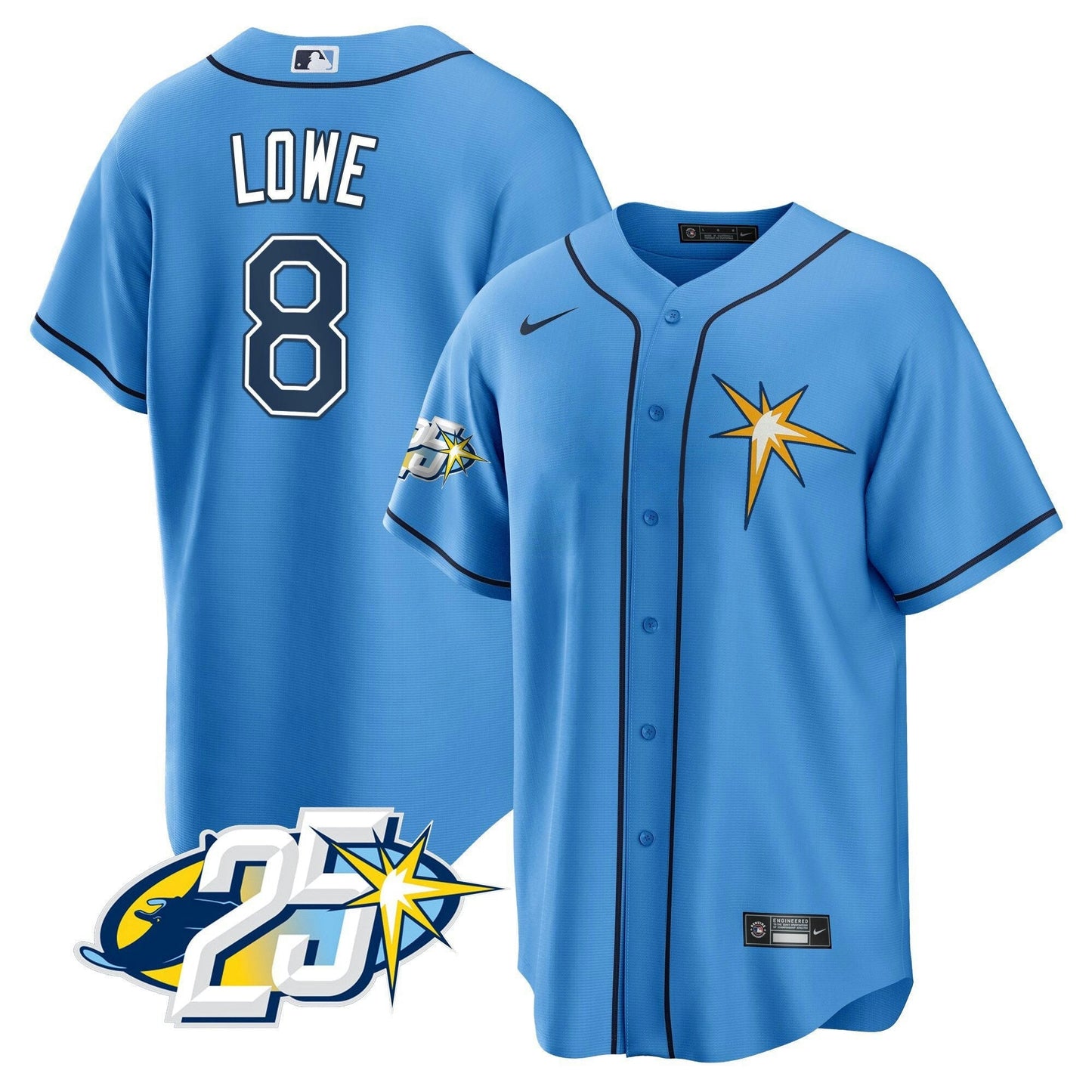 Camisa MLB Men’s Tampa Bay 25th Anniversary Patch Cool Base V2 Jersey