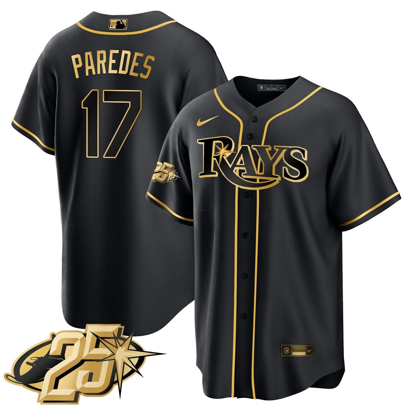 Camisa MLB Men’s Tampa Bay 25th Anniversary Patch Cool Base V2 Jersey