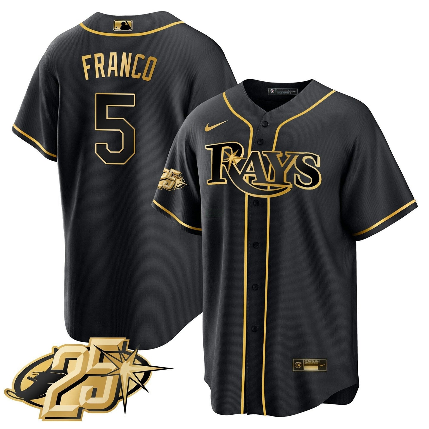 Camisa MLB Men’s Tampa Bay 25th Anniversary Patch Cool Base V2 Jersey